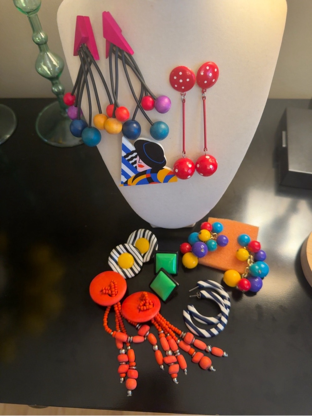 Vintage 80s Statement Earrings Lot New Wave Memphis Mod Wearable Art + Stick Pin